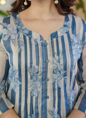 Floral printed round neck a-line pure cotton kurta with trousers 3