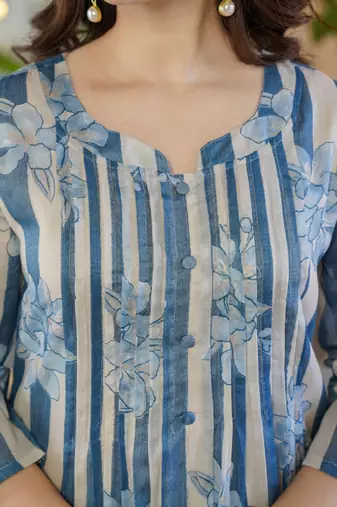 Floral printed round neck a-line pure cotton kurta with trousers