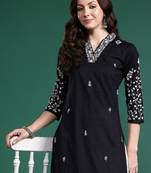 Women floral embroidered thread work pure cotton kurta