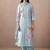 Floral printed v-neck linen kurta with trousers & dupatta