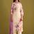 Floral printed v-neck linen straight kurta with trousers & dupatta