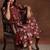 Womens maroon printed cotton anarkali kurta with trousers & dupatta
