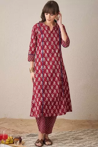 Women paisley printed regular pure cotton kurta with trousers