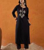 Ethnic motifs embroidered thread work straight kurta