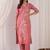 Floral embroidered thread work pure cotton v-neck straight  kurta with trousers