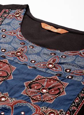 Ethnic motifs printed mirror work pure cotton kurta with trousers & with dupatta 2