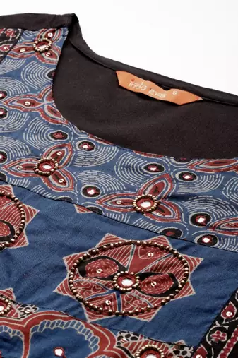 Ethnic motifs printed mirror work pure cotton kurta with trousers & with dupatta