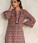 Floral printed cotton mandarin collar straight kurta