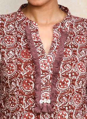 Floral printed cotton mandarin collar straight kurta 3