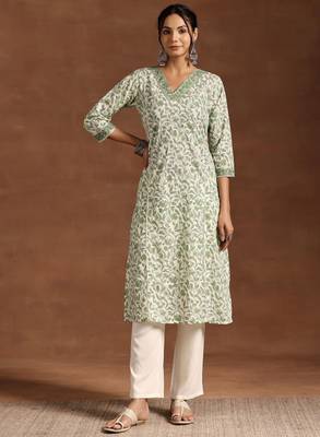Floral printed v neck pure cotton kurta 2