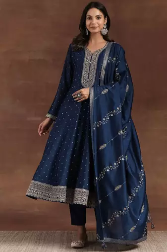 Bandhani printed panelled sequinned anarkali kurta with trousers & dupatta