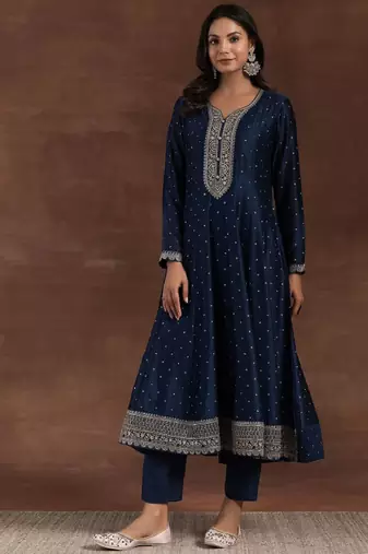 Bandhani printed panelled sequinned anarkali kurta with trousers & dupatta