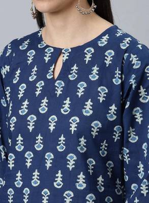 Floral printed keyhole neck straight kurta with palazzos and dupatta 3