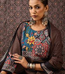 Women ethnic motifs printed regular sequinned pure cotton kurta with trousers & with dupatta