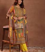 Women ethnic motifs printed regular kurta with trousers & with dupatta