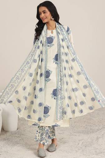 Women floral printed regular kurta with trousers & with dupatta