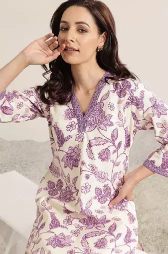 Women floral printed sequins straight kurta