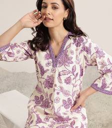 Women floral printed sequins straight kurta