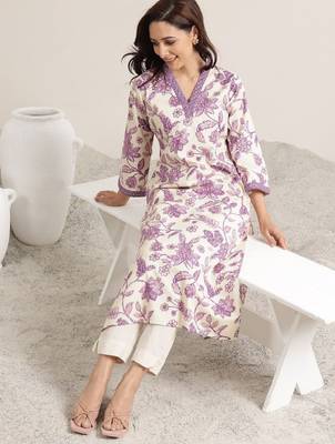 Women floral printed sequins straight kurta 1