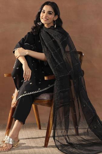 Women floral embroidered regular kurta with trousers & with dupatta