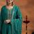 Womens green embroidered anarkali kurta with trousers & dupatta