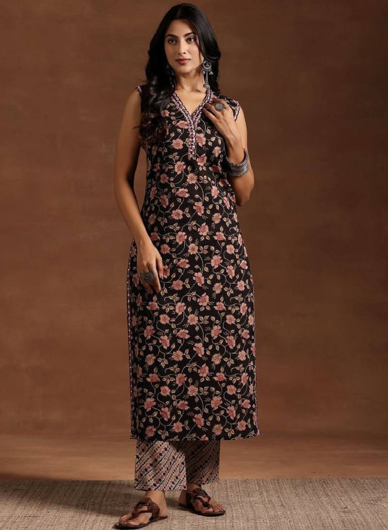 Women floral printed regular mirror work kurta with trousers
