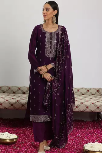 Women floral embroidered regular sequinned kurta with trousers & with dupatta