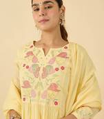 Women floral embroidered cotton kurta with trousers & dupatta