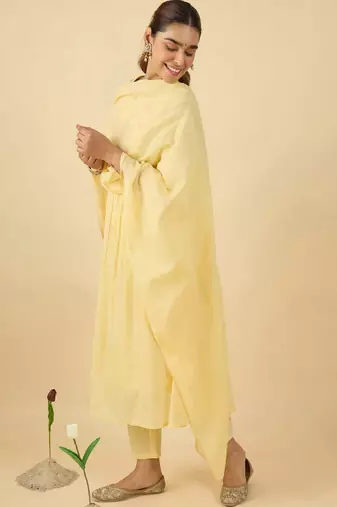 Women floral embroidered cotton kurta with trousers & dupatta