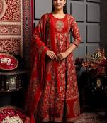 Women ethnic motifs printed cotton anarkali kurta with trousers & dupatta