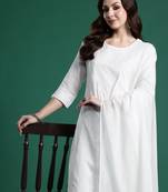 Women floral embroidered regular thread work pure cotton kurta with trousers & with dupatta