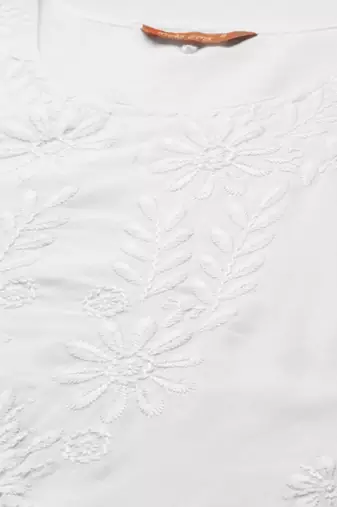 Women floral embroidered regular thread work pure cotton kurta with trousers & with dupatta
