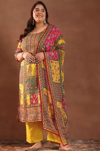 Extra love by libas plus size women ethnic motifs printed kurta with palazzos & dupatta
