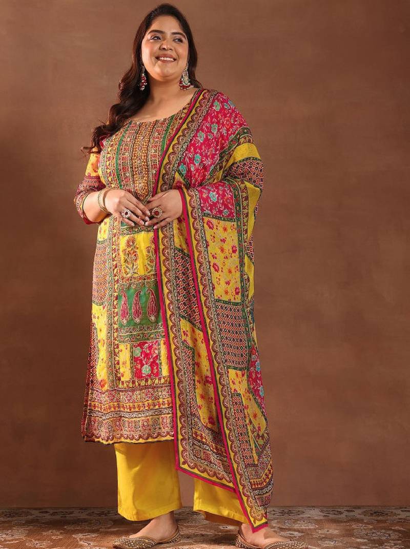 Extra love by libas plus size women ethnic motifs printed kurta with palazzos & dupatta