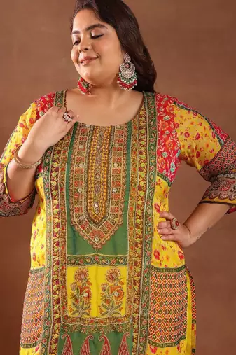 Extra love by libas plus size women ethnic motifs printed kurta with palazzos & dupatta