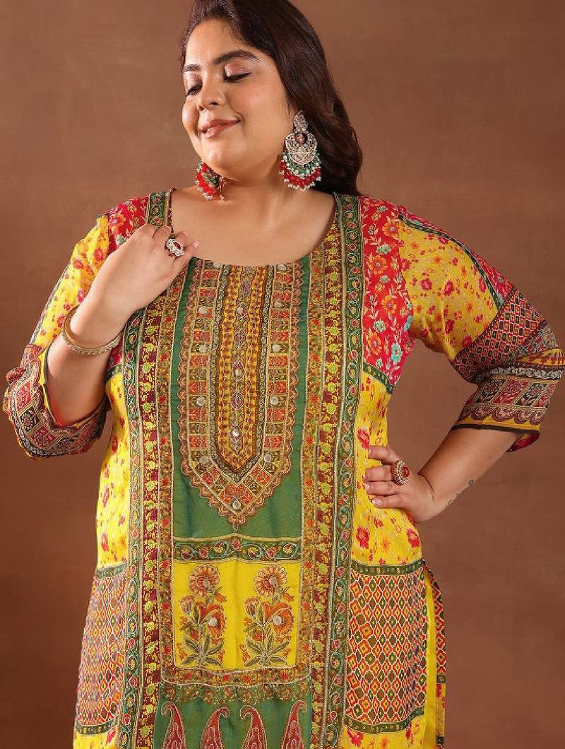 Extra love by libas plus size women ethnic motifs printed kurta with palazzos & dupatta