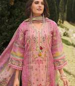 Floral printed v-neck linen kurta with trousers and dupatta