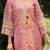 Floral printed v-neck linen kurta with trousers and dupatta