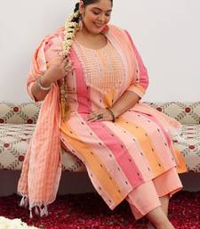Plus size geometric woven design straight kurta & trouser with dupatta