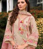 Floral printed v-neck sequinned linen kurta with trousers and dupatta
