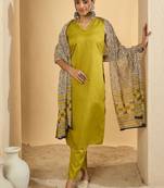 Sleeveless v-neck straight kurta with trousers & dupatta