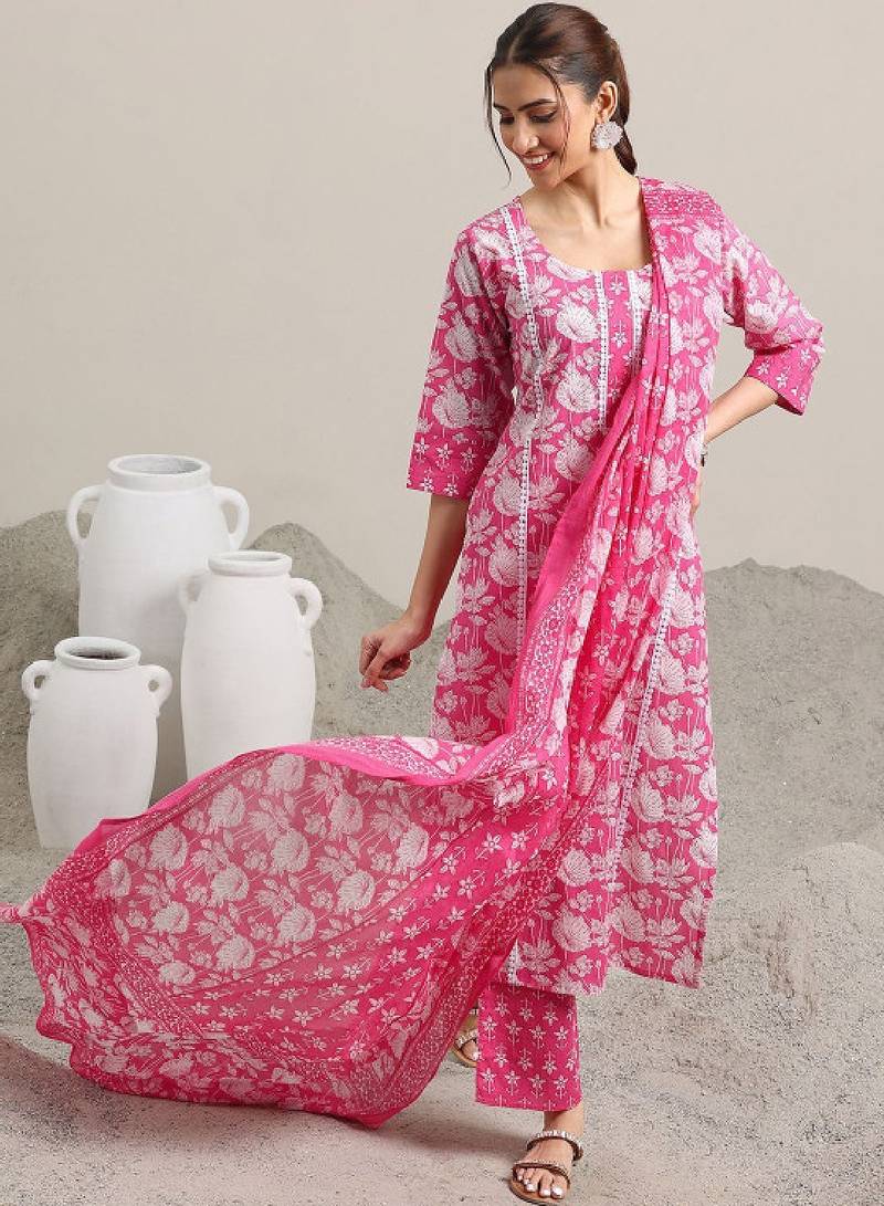 Women floral printed kurta with trousers & dupatta