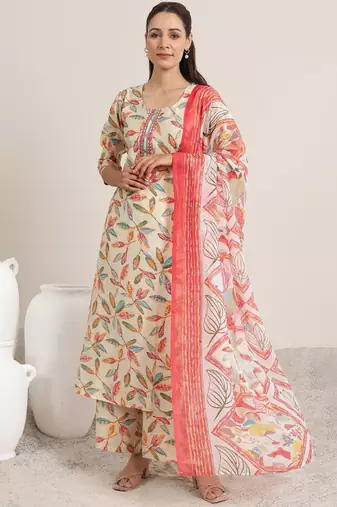 Women floral printed kurta with palazzos & dupatta
