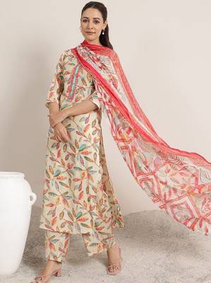 Women floral printed kurta with palazzos & dupatta 4