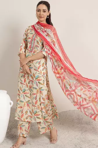 Women floral printed kurta with palazzos & dupatta
