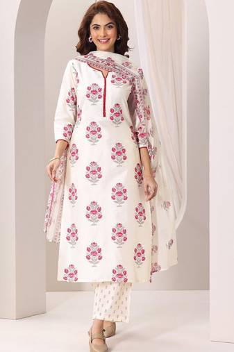 Women floral printed kurta with trousers & dupatta