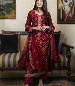 Women ethnic motifs embroidered regular sequinned kurta with trousers & dupatta