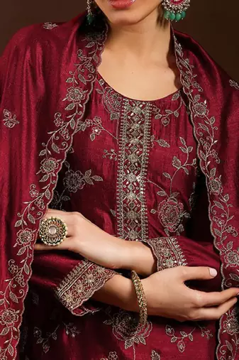 Women ethnic motifs embroidered regular sequinned kurta with trousers & dupatta