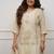 Cream chinon embroidered kurta pant set with jacquard dupatta