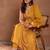 Womens mustard printed rayon anarkali kurta with churidar & dupatta